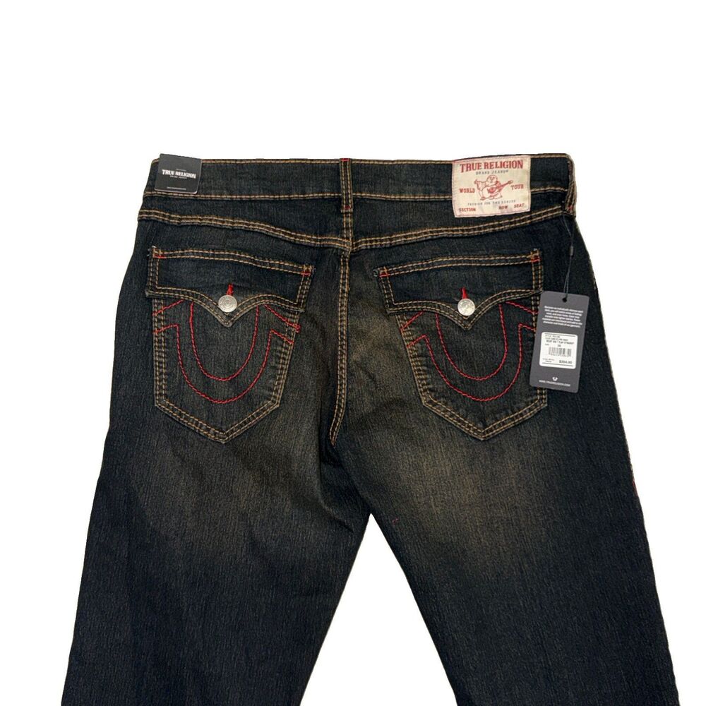 True Religion Ricky Big Flap Straight Jeans Men's Size 36x34 Dark Rinse Wash NWT